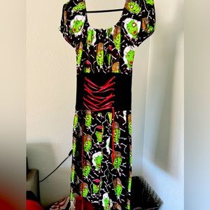 Too Fast, Faux corset, pinup style pencil dress. With soooky cartoon pinups